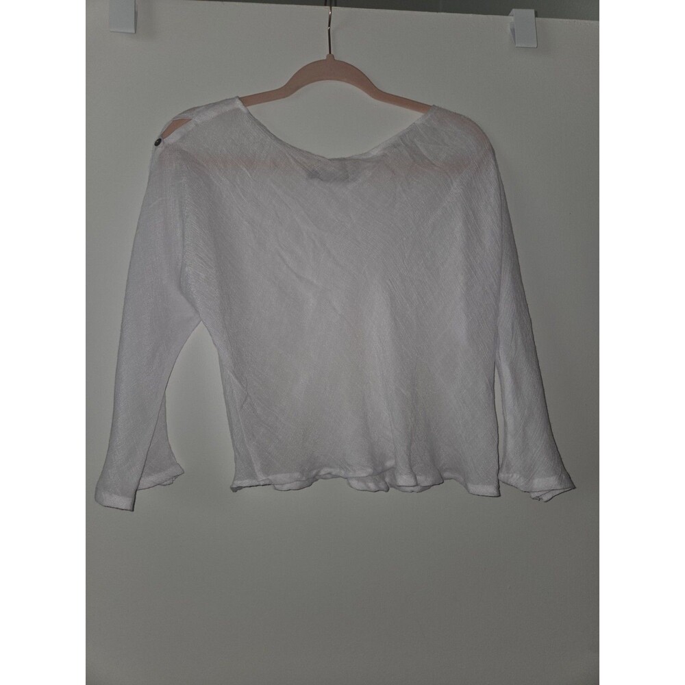 Gaya Womens Sz XS Silk Blend Lightweight Blouse Top Boho Open Button Sleeve